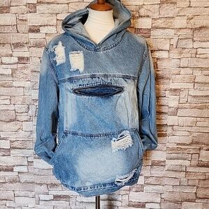Manfinity Distressed Denim Hoodie Jacket